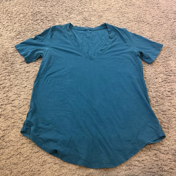 lululemon athletica Tops - Lululemon Love Tee II Curved Hem Teal Green Blue V Neck Size 8